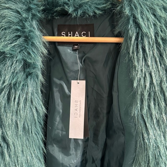 Shaci NWT Teal Size Medium Riley Vegan Suede Jacket Faux Fur Glam Y2K Statement - Picture 3 of 7
